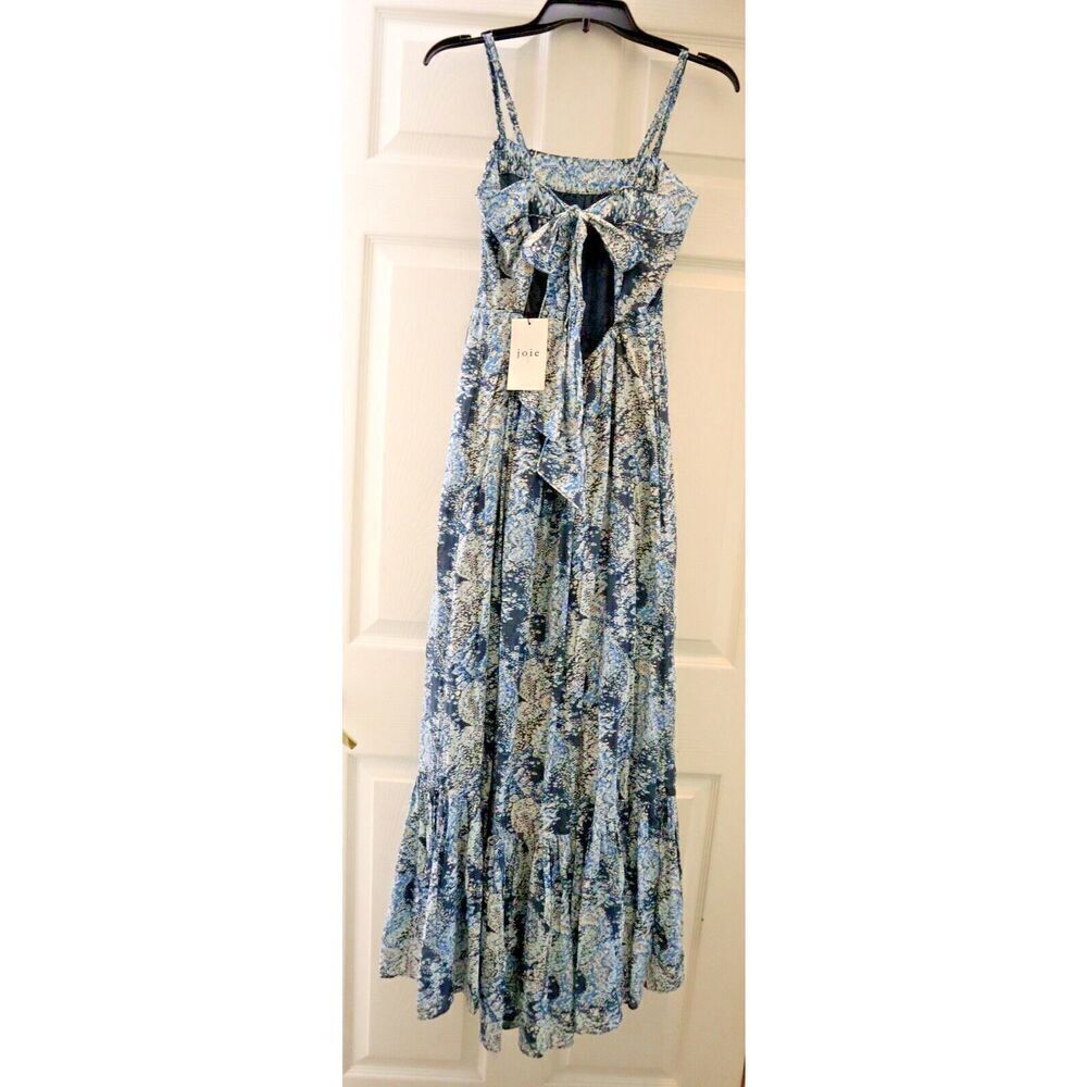 Joie 8895DR03315 Women's Sz XS Blue Elissabet Printed Tie Back Maxi Dress - Picture 3 of 13